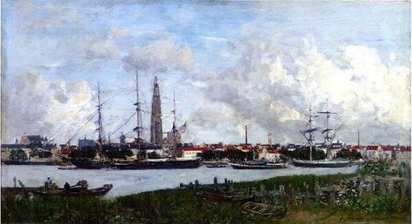 The Port of Antwerp by Eugène Louis Boudin, hand-painted oil painting reproduction