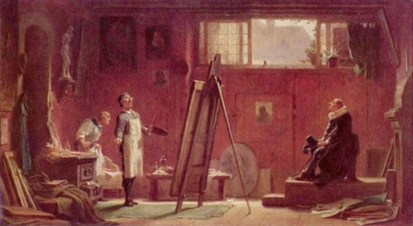 The Portrait Painter by Carl Spitzweg, hand-painted oil painting reproduction