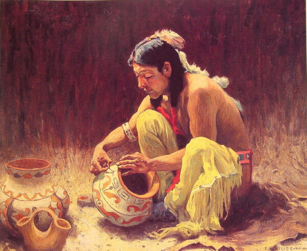 The Pottery Decorator by E Irving Couse, hand-painted oil painting reproduction