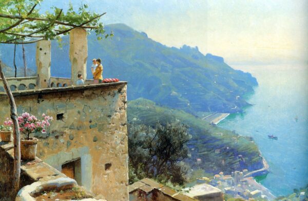 The Ravello Coastline by Peder Mørk Mønsted, hand-painted oil painting reproduction
