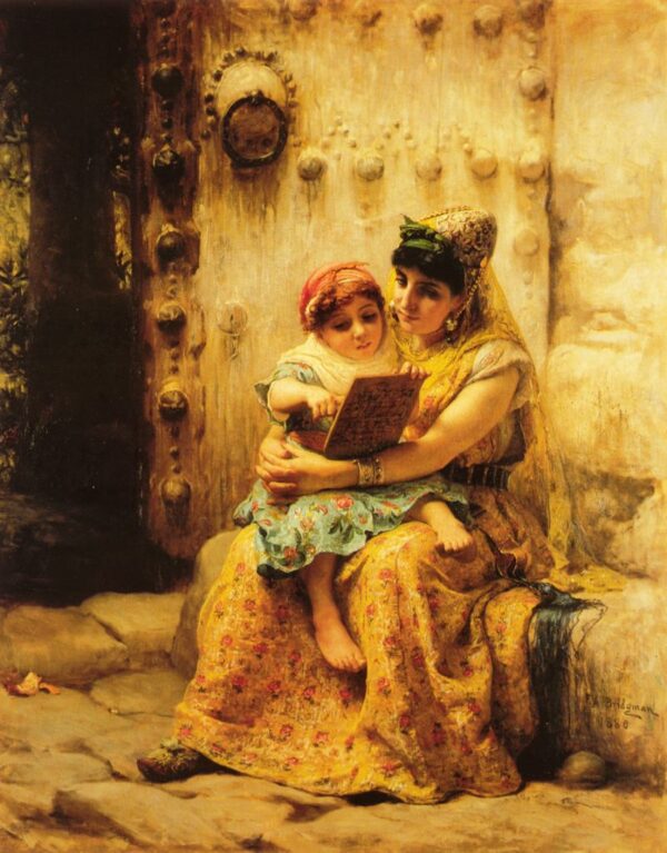 The Reading Lesson by Frederick Arthur Bridgman, hand-painted oil painting reproduction