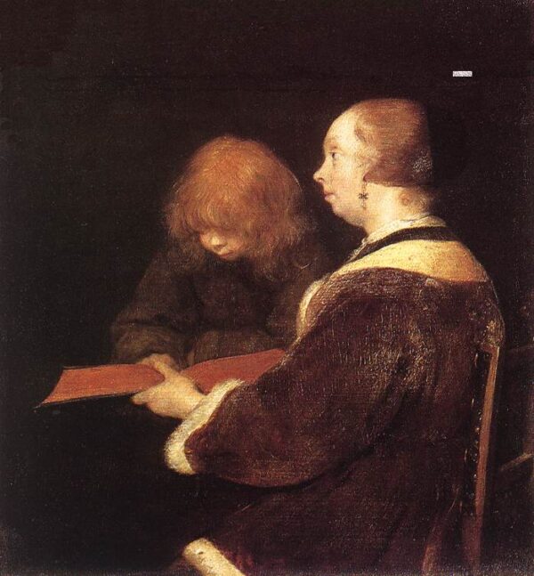 The Reading Lesson by Gerard ter Borch, hand-painted oil painting reproduction