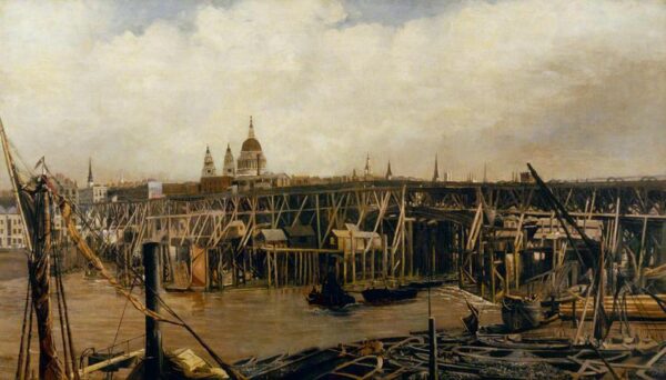 The Rebuilding of Blackfriars Bridge by William Lionel Wyllie, hand-painted oil painting reproduction