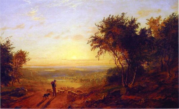 The Return Home – Landscape with Shepherd and Sheep by Jasper Francis Cropsey, hand-painted oil painting reproduction
