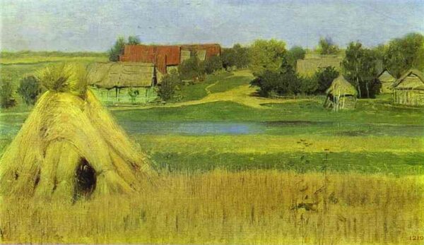 Sheaves and a Village Beyond The River by Isaac Levitan, hand-painted oil painting reproduction