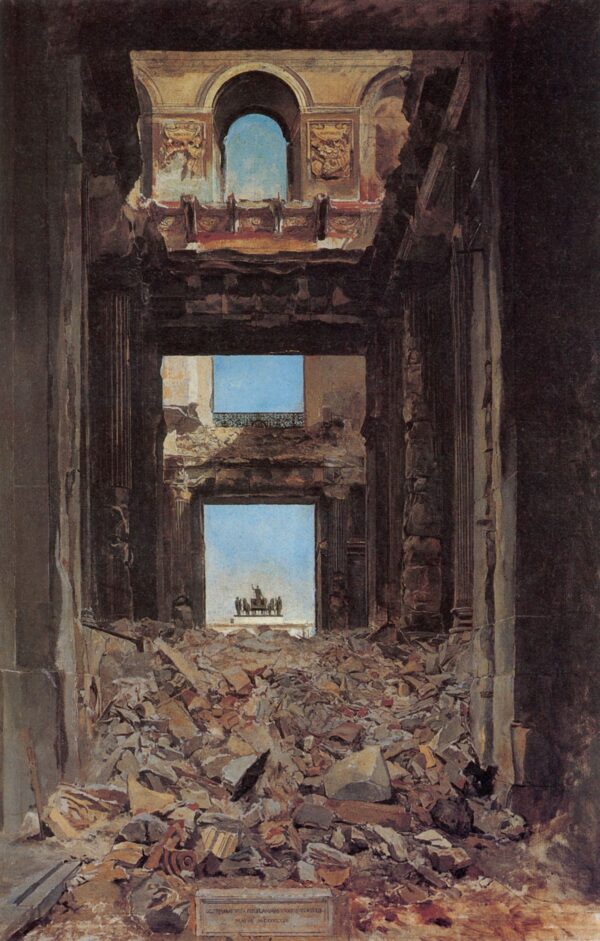 The Ruins of the Tuileries Palace after the Commune of 1871 by Jean-Louis Ernest Meissonier, hand-painted oil painting reproduction