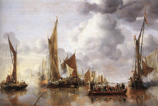 The State Barge Saluted by the Home Fleet by Jan van de Cappelle, hand-painted oil painting reproduction