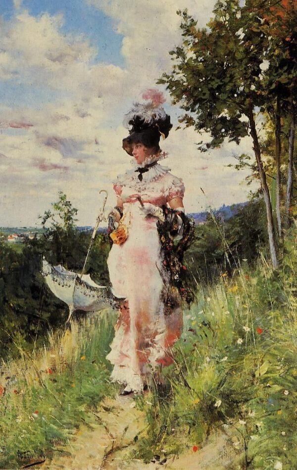 The Summer Stroll by Giovanni Boldini, hand-painted oil painting reproduction