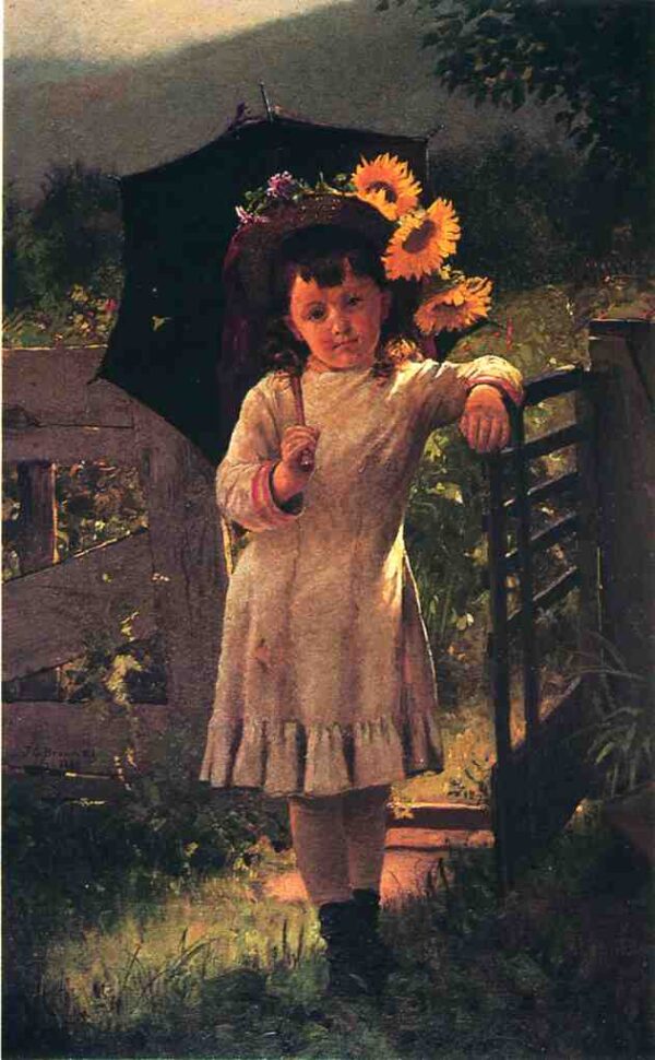The Sunflower Girl by John G Brown, hand-painted oil painting reproduction