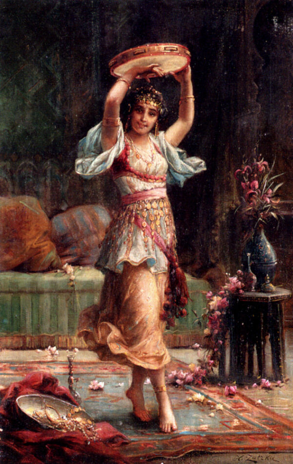 The Tambourine Player by Hans Zatzka, hand-painted oil painting reproduction