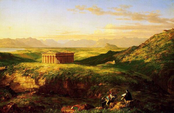 The Temple of Segesta with the Artist Sketching by Thomas Cole, hand-painted oil painting reproduction