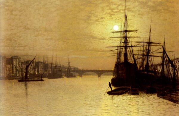 The Thames Below London Bridge by John Atkinson Grimshaw, hand-painted oil painting reproduction