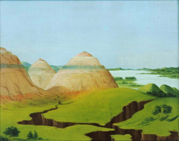 The Three Domes, Clay Bluffs 15 Miles above the Mandan Village by George Catlin, hand-painted oil painting reproduction