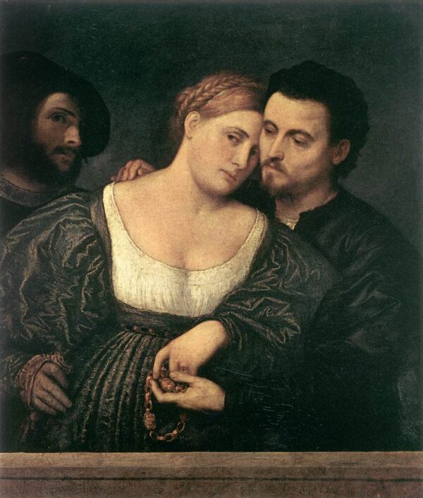 The Venetian Lovers by Paris Bordone, hand-painted oil painting reproduction