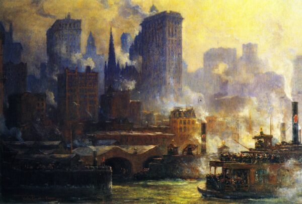 The Wall Street Ferry Slip by Colin Campbell Cooper, hand-painted oil painting reproduction