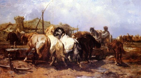 The Watering Place by Adolf Schreyer, hand-painted oil painting reproduction