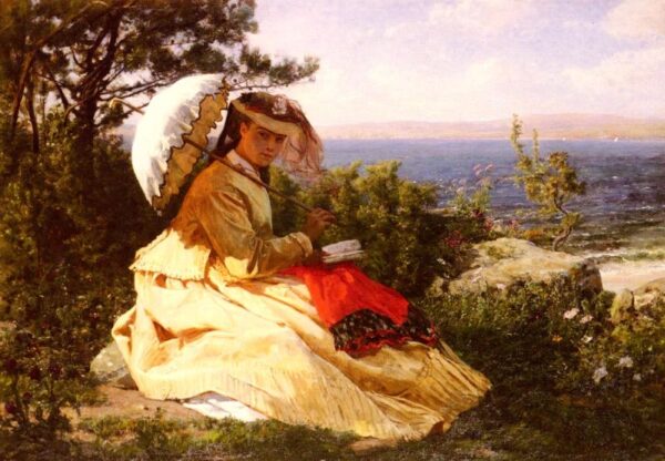 The Woman with the Sunshade by Jules Breton, hand-painted oil painting reproduction