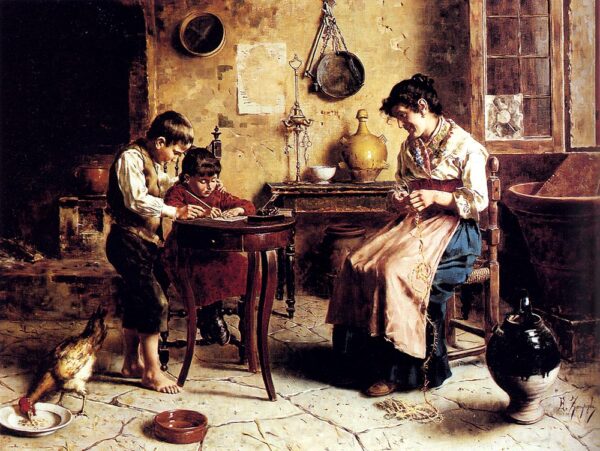 The Writing Lesson by Eugenio Zampighi, hand-painted oil painting reproduction