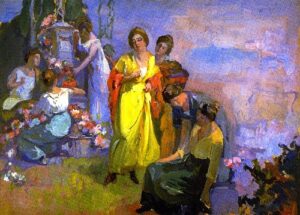 The Yellow Dress by Franz Bischoff, hand-painted oil painting reproduction