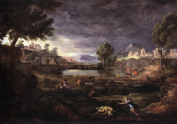 Stormy Landscape with Pyramus and Thisbe by Nicolas Poussin, hand-painted oil painting reproduction