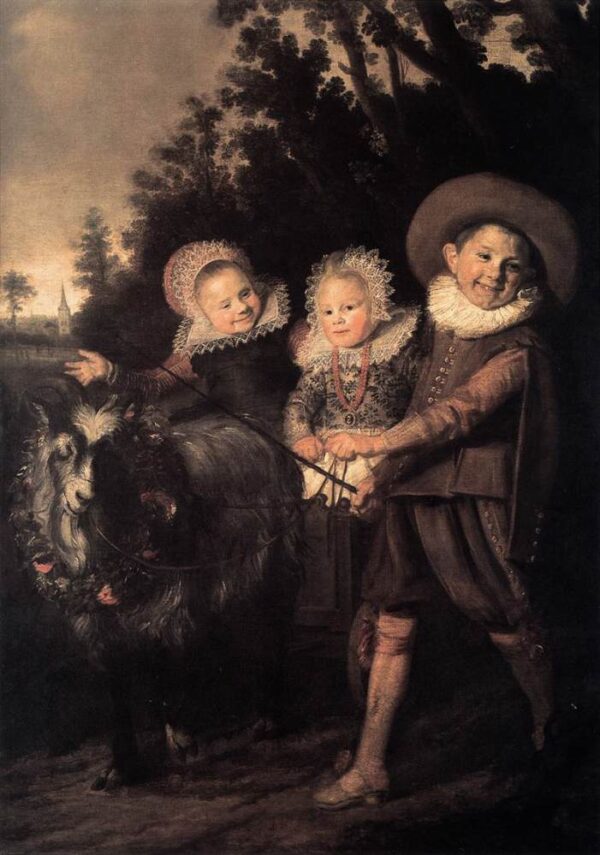 Three Children with a Goat Cart by Frans Hals, hand-painted oil painting reproduction
