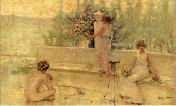 Three Figures in an Italian Garden by Robert Reid, hand-painted oil painting reproduction