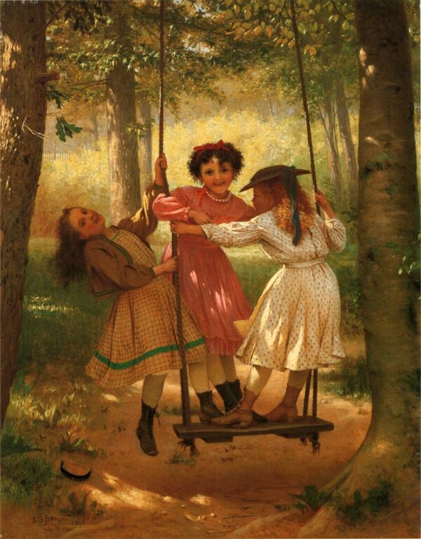 Three Girls on a Swing by John G Brown, hand-painted oil painting reproduction