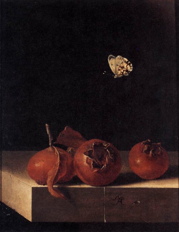 Three Medlars with a Butterfly by Adriaen Coorte, hand-painted oil painting reproduction