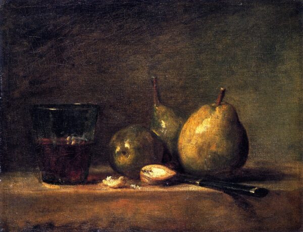 Three Pears Walnuts Glass of Wine and Knife by Jean-Baptiste-Siméon Chardin, hand-painted oil painting reproduction