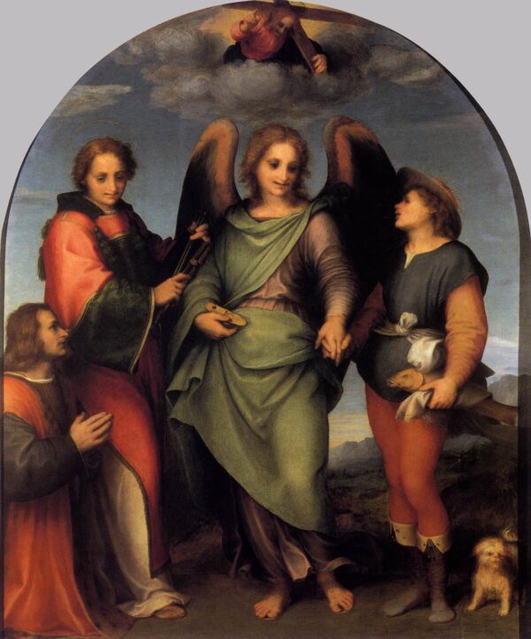Tobias and the Angel with St Leonard and Donor by Andrea del Sarto, hand-painted oil painting reproduction