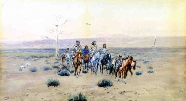Trappers Crossing the Prairie by Charles Marion Russell, hand-painted oil painting reproduction