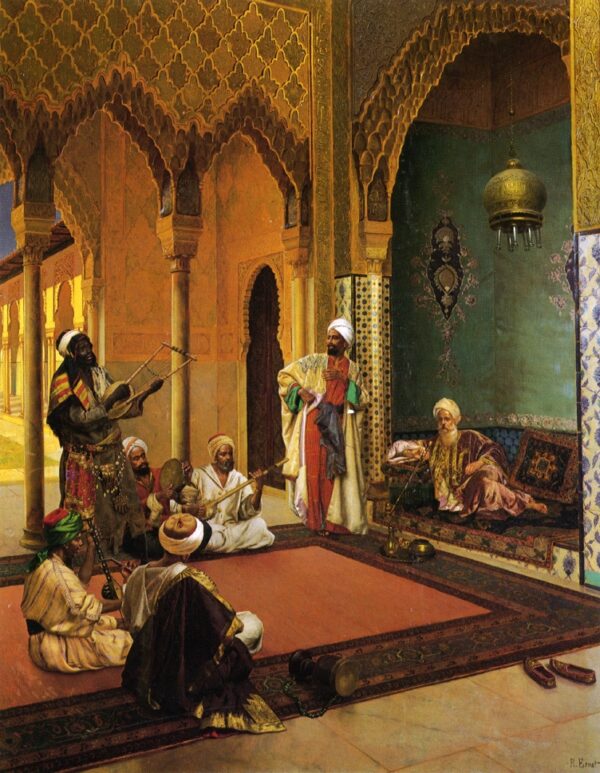 Traveling Musicians Playing for the Sultan by Rudolf Ernst, hand-painted oil painting reproduction