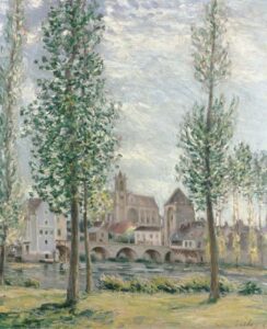 View of Moret-sur-Loing through the Trees by Alfred Sisley, hand-painted oil painting reproduction