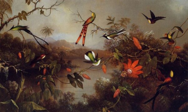 Tropical Landscape with Ten Hummingbirds by Martin Johnson Heade, hand-painted oil painting reproduction