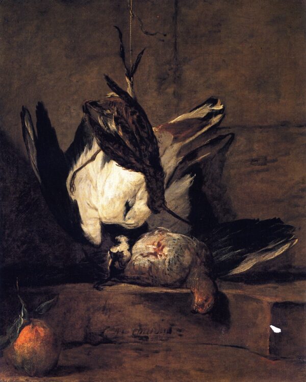 Tufted Lapwing Grey Partridge Snipe and Seville Orange by Jean-Baptiste-Siméon Chardin, hand-painted oil painting reproduction