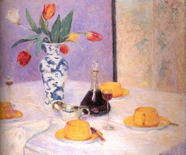 Tulips And Yellow Tea Service by Bernhard Gutmann, hand-painted oil painting reproduction