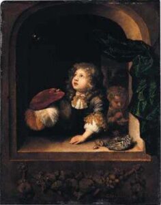 Two Boys Blowing Bubbles by Caspar Netscher, hand-painted oil painting reproduction