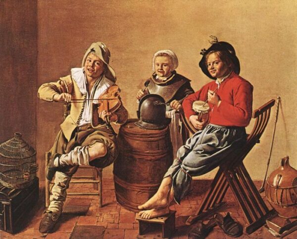 Two Boys and a Girl Making Music by Jan Miense Molenaer, hand-painted oil painting reproduction