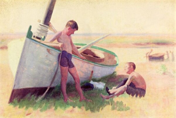 Two Boys by a Boat by Thomas Pollock Anshutz, hand-painted oil painting reproduction