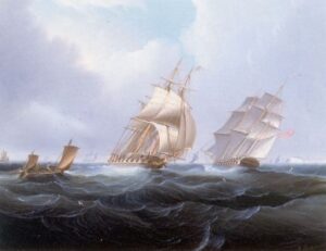 Two British Frigates by James E Buttersworth, hand-painted oil painting reproduction