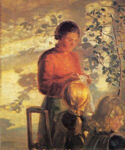 Two Girls Sewing Lessons by Anna Ancher, hand-painted oil painting reproduction
