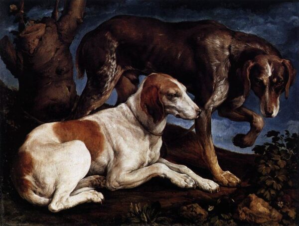 Two Hounds by Jacopo Bassano, hand-painted oil painting reproduction