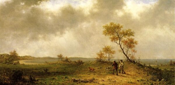 Two Hunters in a Landscape by Martin Johnson Heade, hand-painted oil painting reproduction