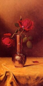 Two Red Roses in a Bronze Vase by Martin Johnson Heade, hand-painted oil painting reproduction