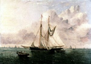 Two Sloops At Anchor by James E Buttersworth, hand-painted oil painting reproduction