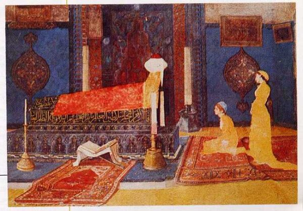 Two Young Girls Visiting A Shrine by Osman Hamdy Bey, hand-painted oil painting reproduction