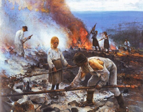 Under the Yoke (Burning the Brushwood) by Eero Järnefelt, hand-painted oil reproduction