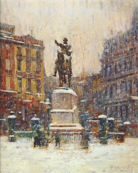 Union Square in Winter by Theodore Robinson, hand-painted oil reproduction
