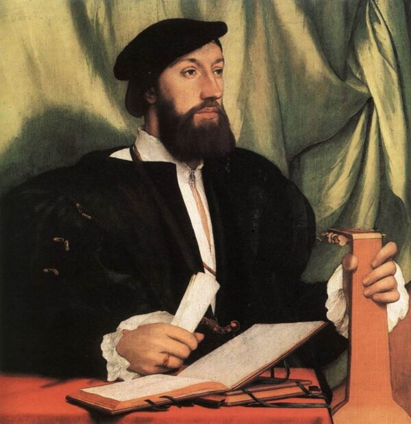 Unknown Gentleman with Music Books and Lute by Hans Holbein the Younger, hand-painted oil painting reproduction