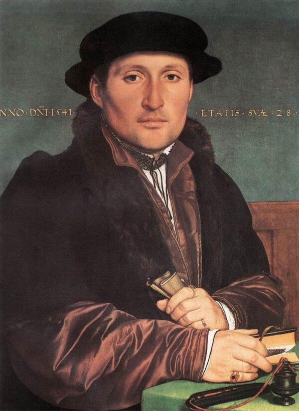 Unknown Young Man at his Office Desk by Hans Holbein the Younger, hand-painted oil painting reproduction